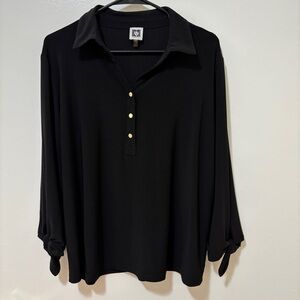 Anne Klein Black Button-Down Shirt with Gold Buttons